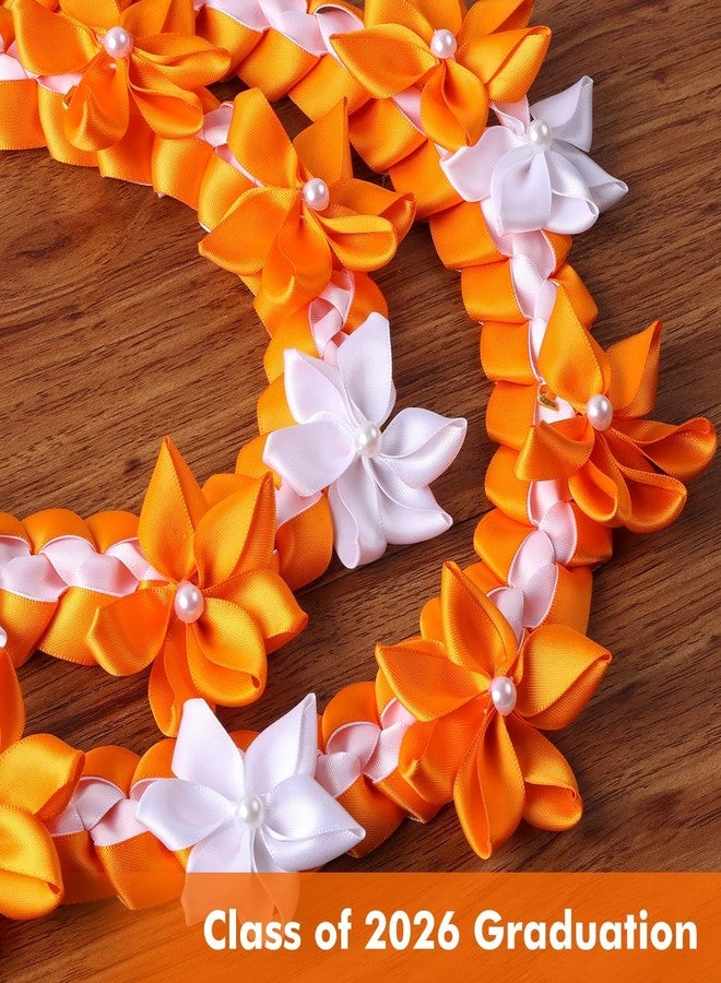 TFTAFAN TFTANFAN Graduation Flower Lei Hawaiian Floral Necklace for Graduation Ceremony Graduation money lei Gift for Women Men (Orange and White) - Image 5